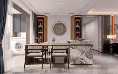 新中式家居餐厅3D模型下载